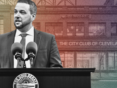 Aaron Baer, president of the Center for Christian Virtue, in front of The City Club of Ohio